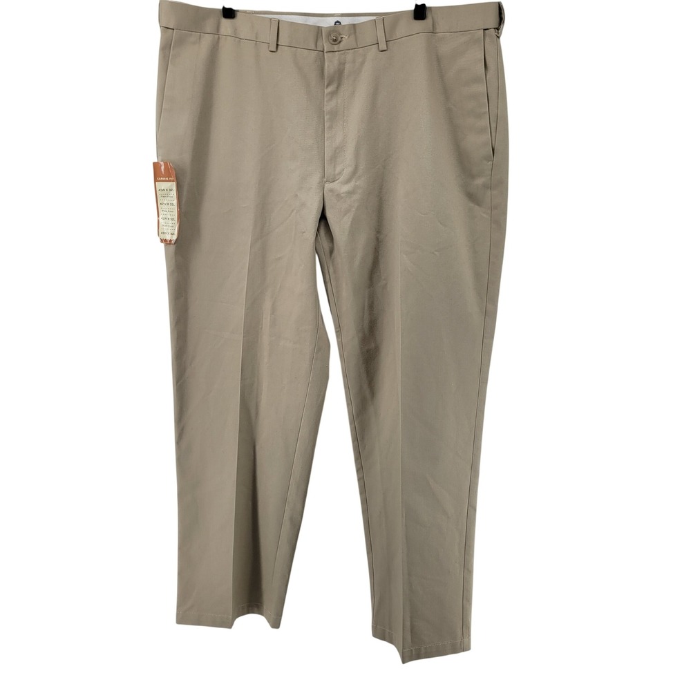 Haggar Work To Weekend Khaki Pants Mens 42x32 Khaki Classic Fit No Iron - Picture 7 of 8